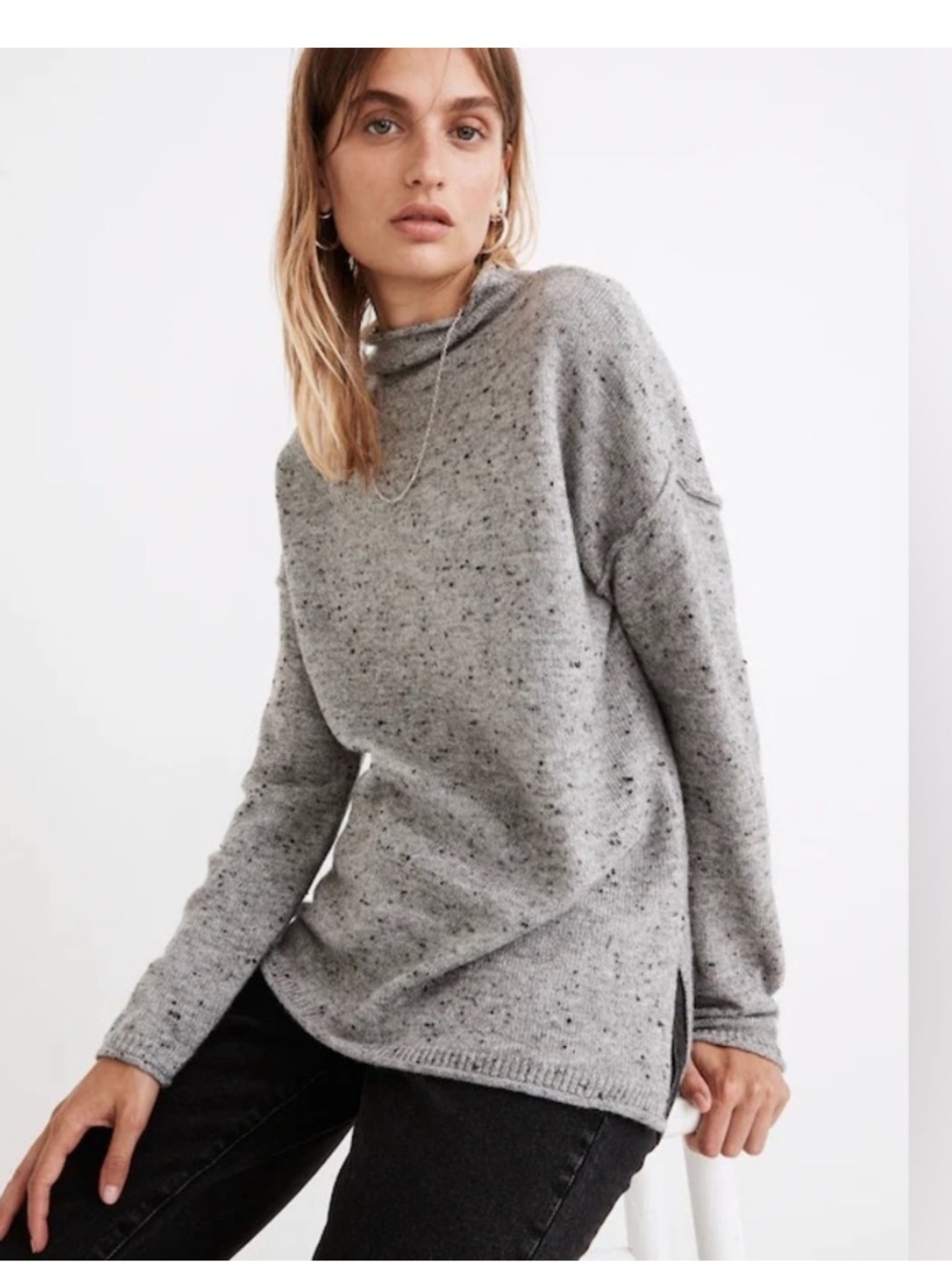 Madewell Grey Speckled Donegal Whitworth Mockneck Sweater Size Large
